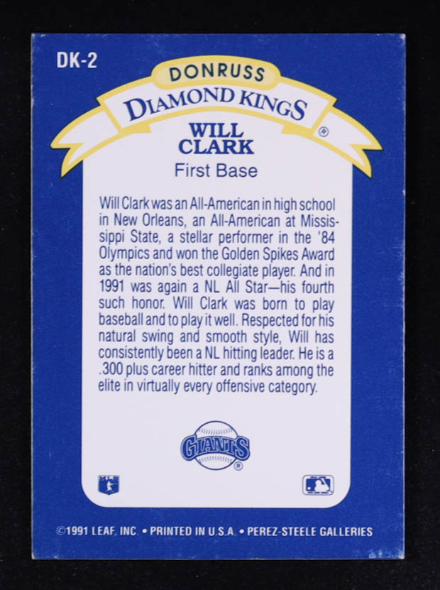 Will Clark 1992 Donruss Diamond Kings #DK2 at PristineAuction.com Will Clark 1992 Donruss Diamond Kings #DK2 at PristineAuction.com