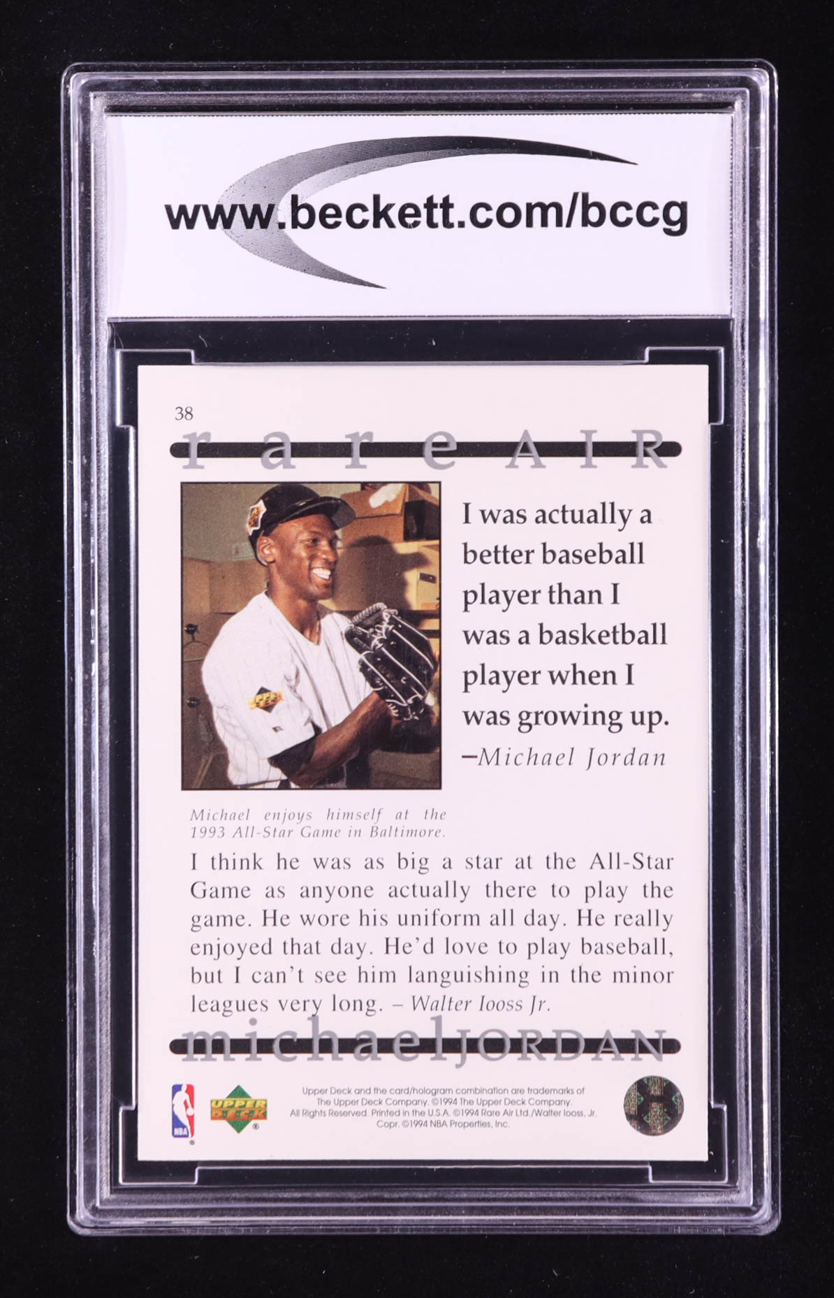 Michael Jordan 1994 Upper Deck Jordan Rare Air #38 (BCCG 10) at PristineAuction.com Michael Jordan 1994 Upper Deck Jordan Rare Air #38 (BCCG 10) at PristineAuction.com