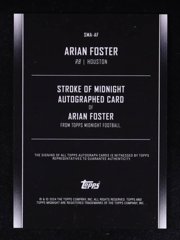 Arian Foster 2024 Topps Midnight Stroke of Midnight Autographs #SMA-AF at PristineAuction.com Arian Foster 2024 Topps Midnight Stroke of Midnight Autographs #SMA-AF at PristineAuction.com