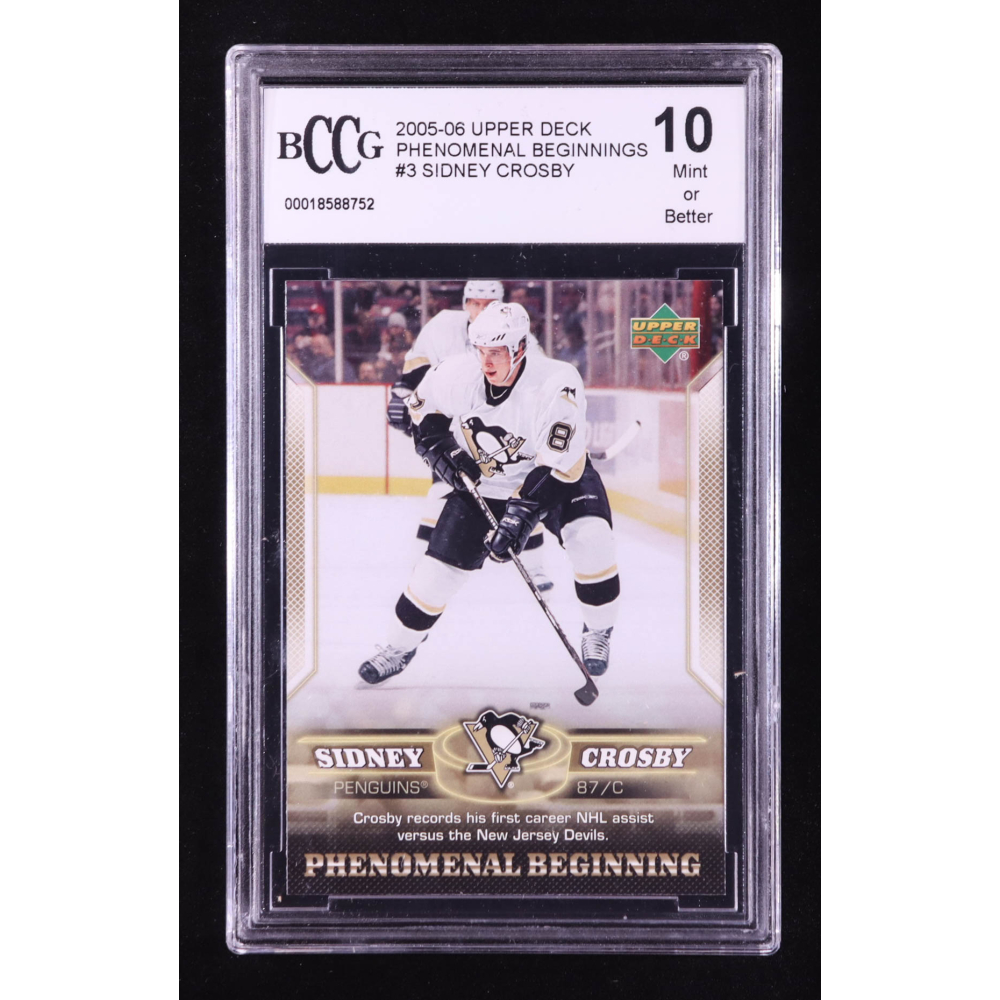 Sidney Crosby 2005-06 Upper Deck Phenomenal Beginnings #3 RC (BCCG 10) at PristineAuction.com Sidney Crosby 2005-06 Upper Deck Phenomenal Beginnings #3 RC (BCCG 10) at PristineAuction.com