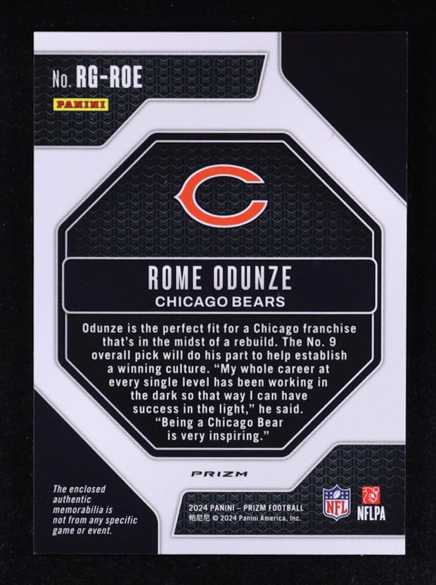 Rome Odunze 2024 Panini Prizm Rookie Gear Purple Pulsar #12 RC at PristineAuction.com Rome Odunze 2024 Panini Prizm Rookie Gear Purple Pulsar #12 RC at PristineAuction.com