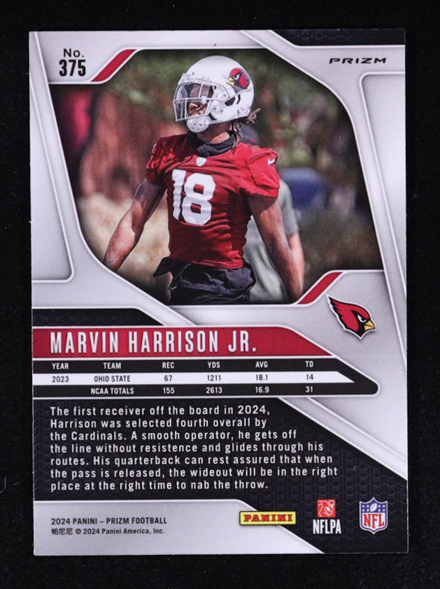 Marvin Harrison Jr. 2024 Panini Prizm Prizms Pink Wave #375 RC at PristineAuction.com Marvin Harrison Jr. 2024 Panini Prizm Prizms Pink Wave #375 RC at PristineAuction.com