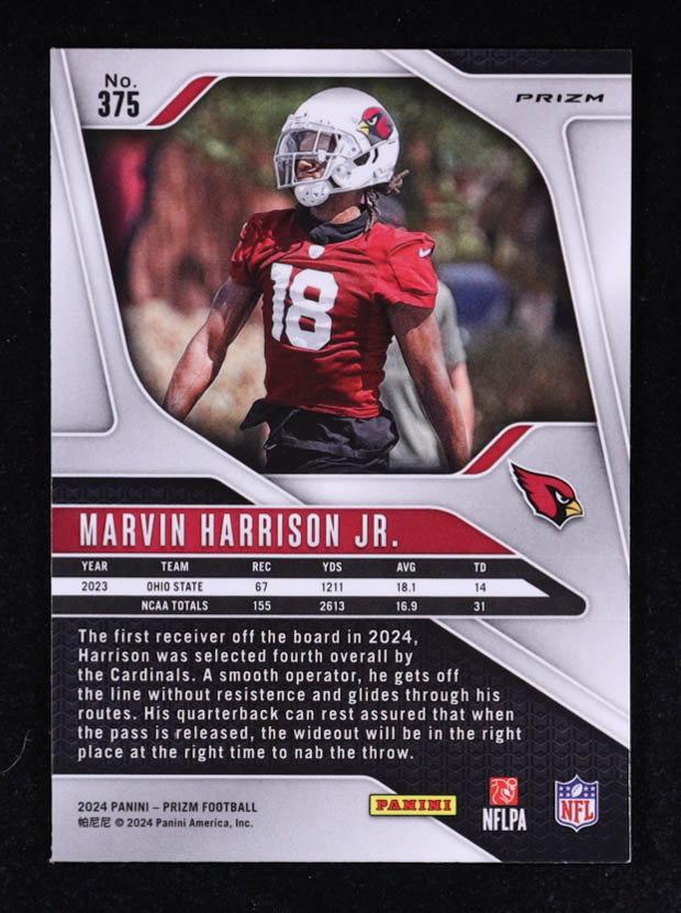 Marvin Harrison Jr. 2024 Panini Prizm Prizms Lazer #375 RC at PristineAuction.com Marvin Harrison Jr. 2024 Panini Prizm Prizms Lazer #375 RC at PristineAuction.com
