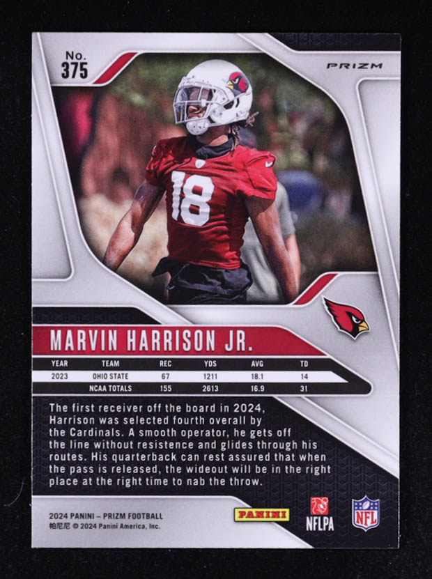 Marvin Harrison Jr. 2024 Panini Prizm Prizms Lazer #375 RC at PristineAuction.com Marvin Harrison Jr. 2024 Panini Prizm Prizms Lazer #375 RC at PristineAuction.com