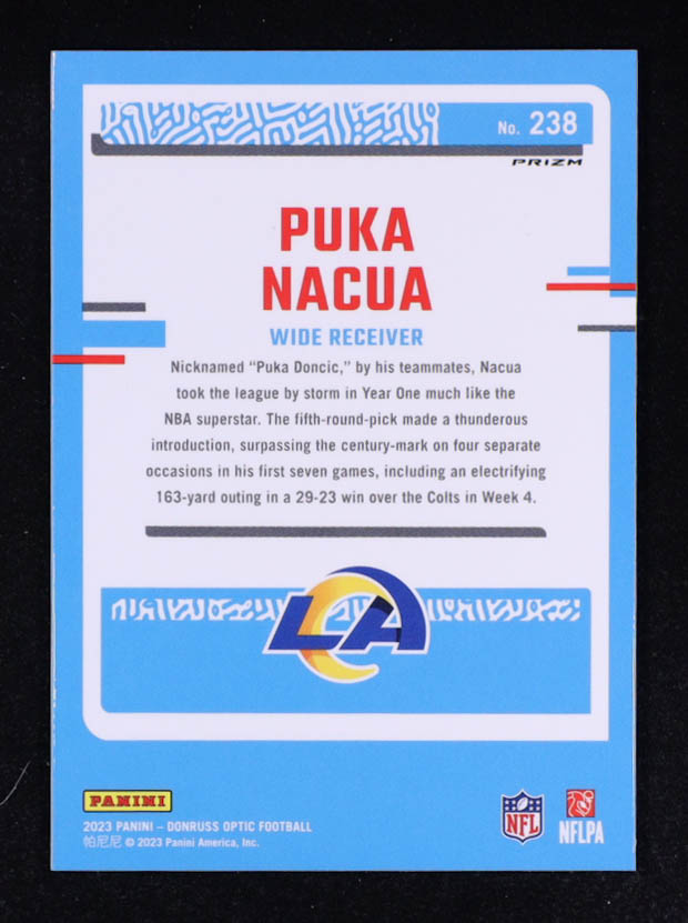 Puka Nacua 2023 Donruss Optic Blue Hyper #238 RR RC at PristineAuction.com Puka Nacua 2023 Donruss Optic Blue Hyper #238 RR RC at PristineAuction.com