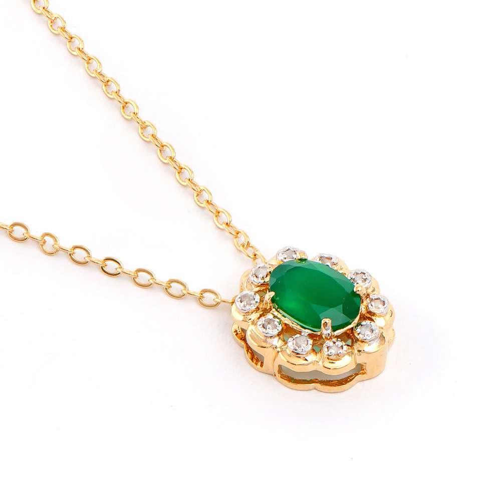 1.17 CTW Natural Green Agate & Diamonds 18K Gold Plated Designer Necklace Size 18 Inches | Estimated Retail Value: $1,639 (AMG) at PristineAuction.com 1.17 CTW Natural Green Agate & Diamonds 18K Gold Plated Designer Necklace Size 18 Inches | Estimated Retail Value: $1,639 (AMG) at PristineAuction.com