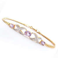 1.92 CTW Natural Amethyst & Diamonds 18K Gold Plated Designer Bracelet Size 7.75 Inches | Estimated Retail Value: $1,659 (AMG) at PristineAuction.com