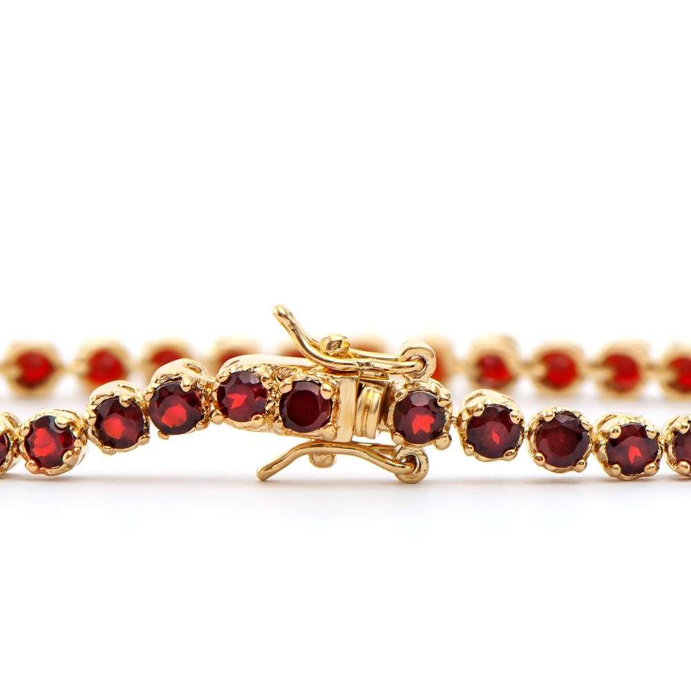4.05 CTW Natural Garnet 18K Gold Plated Designer Bracelet Size 7.5 Inches | Estimated Retail Value: $1,789 (AMG) at PristineAuction.com 4.05 CTW Natural Garnet 18K Gold Plated Designer Bracelet Size 7.5 Inches | Estimated Retail Value: $1,789 (AMG) at PristineAuction.com