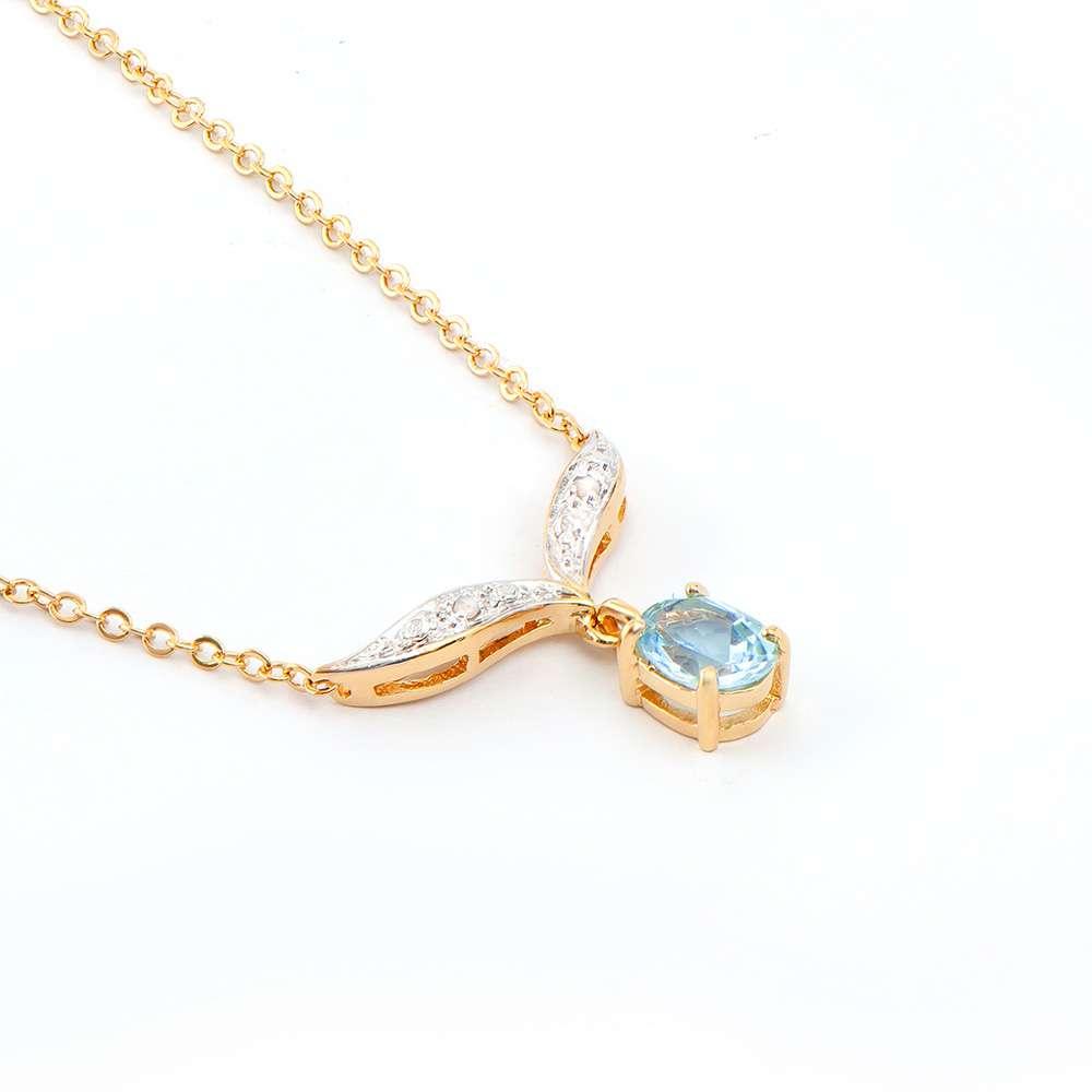 0.87 CTW Natural Blue Topaz & Diamonds 18K Gold Plated Designer Necklace Size 19 Inches | Estimated Value $1,649 (AMG) at PristineAuction.com 0.87 CTW Natural Blue Topaz & Diamonds 18K Gold Plated Designer Necklace Size 19 Inches | Estimated Value $1,649 (AMG) at PristineAuction.com