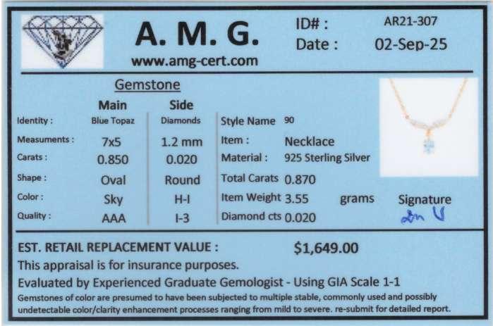 0.87 CTW Natural Blue Topaz & Diamonds 18K Gold Plated Designer Necklace Size 19 Inches | Estimated Value $1,649 (AMG) at PristineAuction.com 0.87 CTW Natural Blue Topaz & Diamonds 18K Gold Plated Designer Necklace Size 19 Inches | Estimated Value $1,649 (AMG) at PristineAuction.com