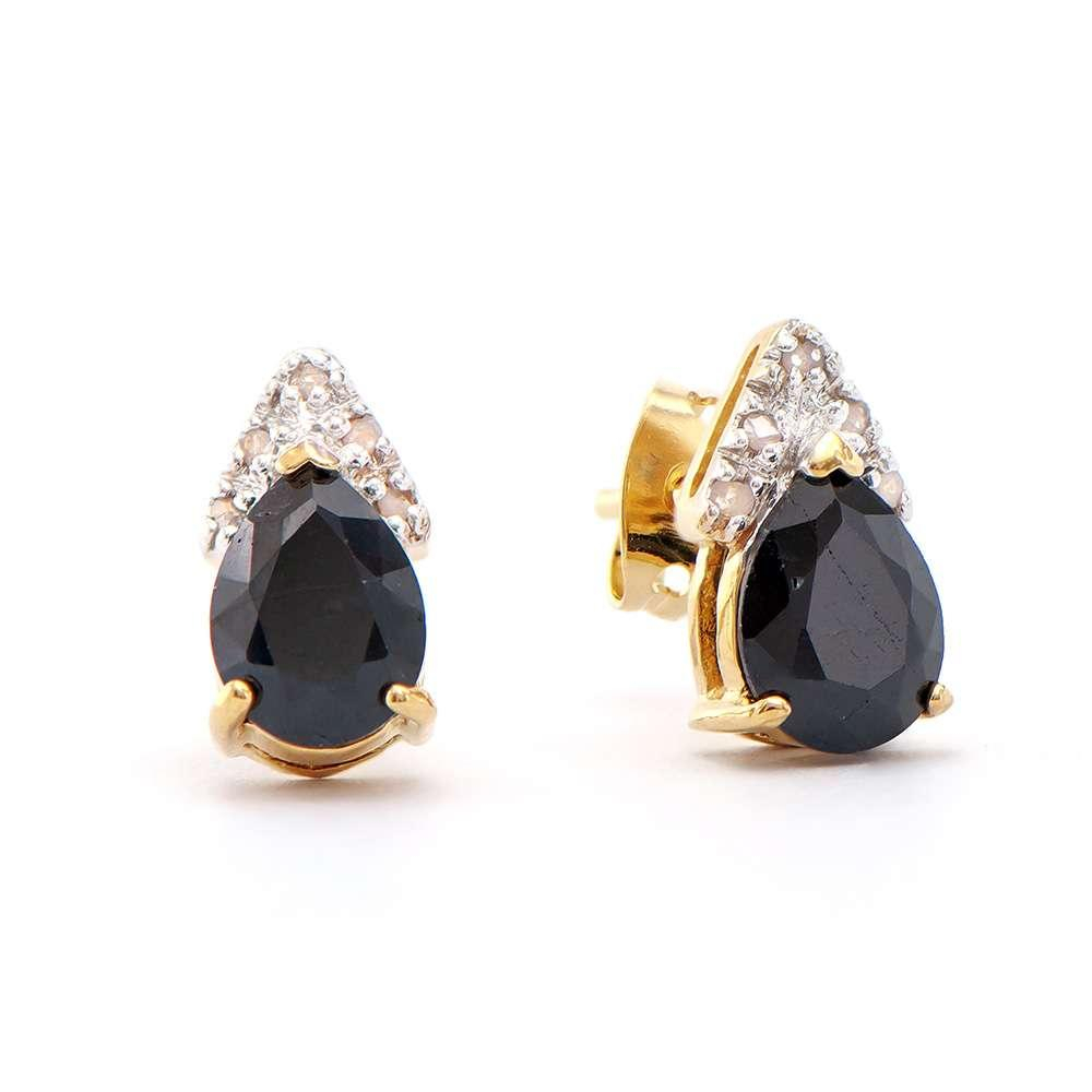3.13 CTW Natural Black Sapphire & Diamond 18K Gold Plated Designer Earrings | Estimated Retail Value: $1,289 (AMG) at PristineAuction.com