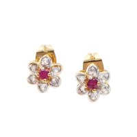 0.34 CTW Natural Ruby & Diamond 18K Gold Plated Designer Earrings | Estimated Value $1299 (AMG) at PristineAuction.com
