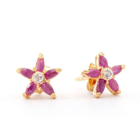 1.07 CTW Natural Ruby & Diamond 18K Gold Plated Designer Earrings | Estimated Retail Value: $1,239 (AMG) at PristineAuction.com