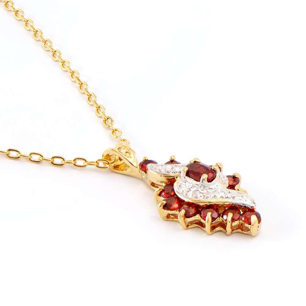 1.18 CTW Natural Garnet & Diamond 18K Gold Plated Designer Pendant Size 18 Inches | Estimated Retail Value: $1,799 (AMG) at PristineAuction.com 1.18 CTW Natural Garnet & Diamond 18K Gold Plated Designer Pendant Size 18 Inches | Estimated Retail Value: $1,799 (AMG) at PristineAuction.com