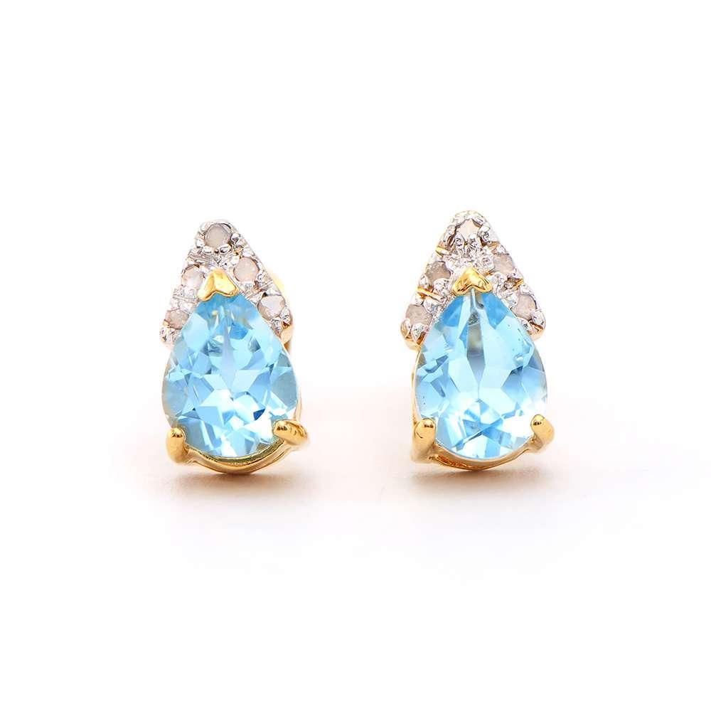 2.73 CTW Natural Blue Topaz & Diamond 18K Gold Plated Designer Earrings  | Estimated Retail Value: $1,149 (AMG) at PristineAuction.com 2.73 CTW Natural Blue Topaz & Diamond 18K Gold Plated Designer Earrings  | Estimated Retail Value: $1,149 (AMG) at PristineAuction.com