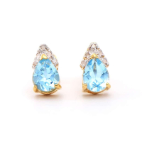 2.73 CTW Natural Blue Topaz & Diamond 18K Gold Plated Designer Earrings  | Estimated Retail Value: $1,149 (AMG) at PristineAuction.com