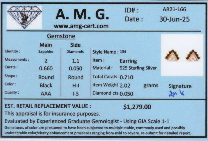 0.71 CTW Natural Black Sapphire & Diamonds 18K Gold Plated Designer Earrings | Estimated Value $1,279 (AMG) at PristineAuction.com 0.71 CTW Natural Black Sapphire & Diamonds 18K Gold Plated Designer Earrings | Estimated Value $1,279 (AMG) at PristineAuction.com