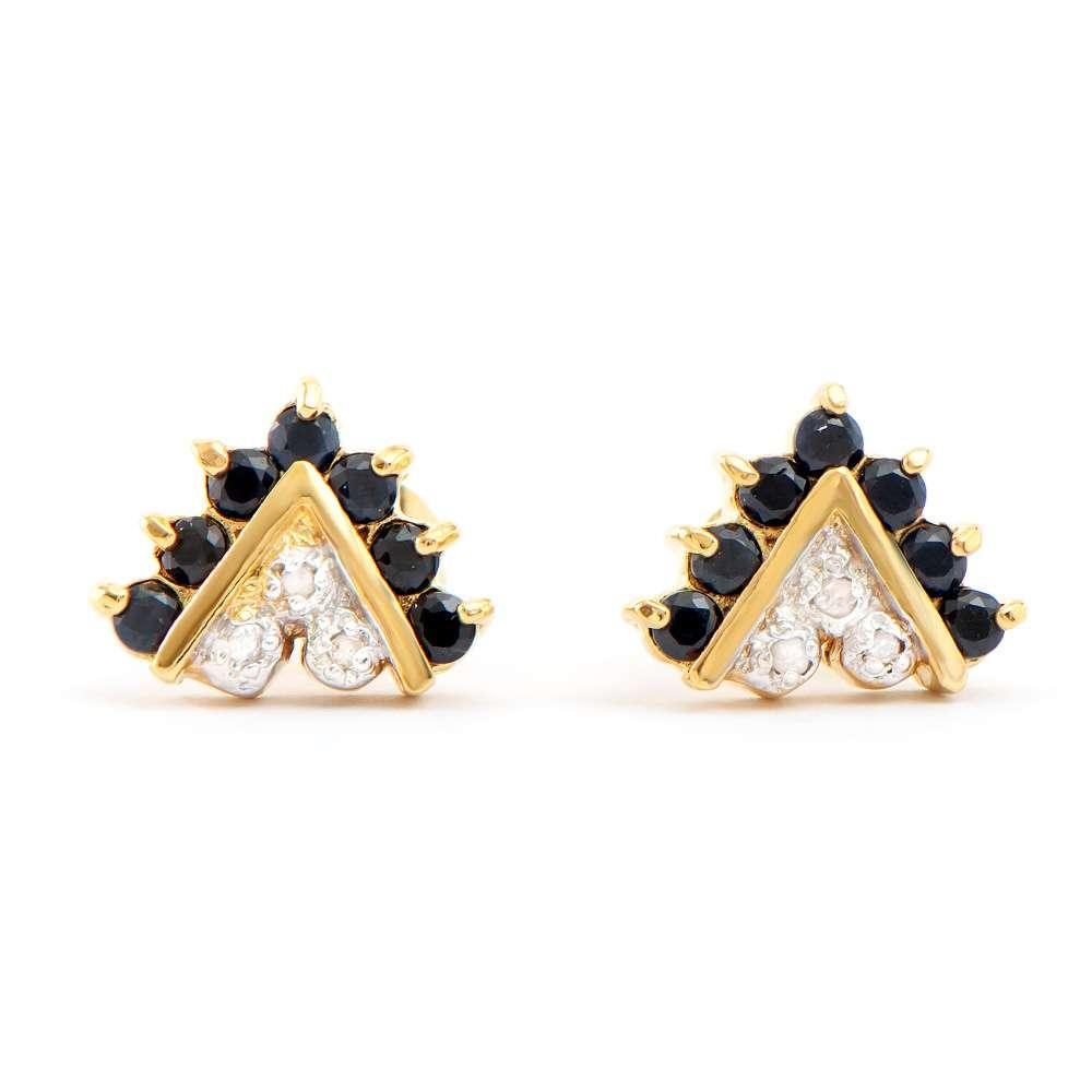 0.71 CTW Natural Black Sapphire & Diamonds 18K Gold Plated Designer Earrings | Estimated Value $1,279 (AMG) at PristineAuction.com