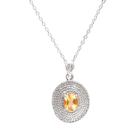 1.08 CTW Natural Citrine & Diamonds Rhodium Plated Designer Pendant 18 in | Estimated Value $1,709 (AMG) at PristineAuction.com