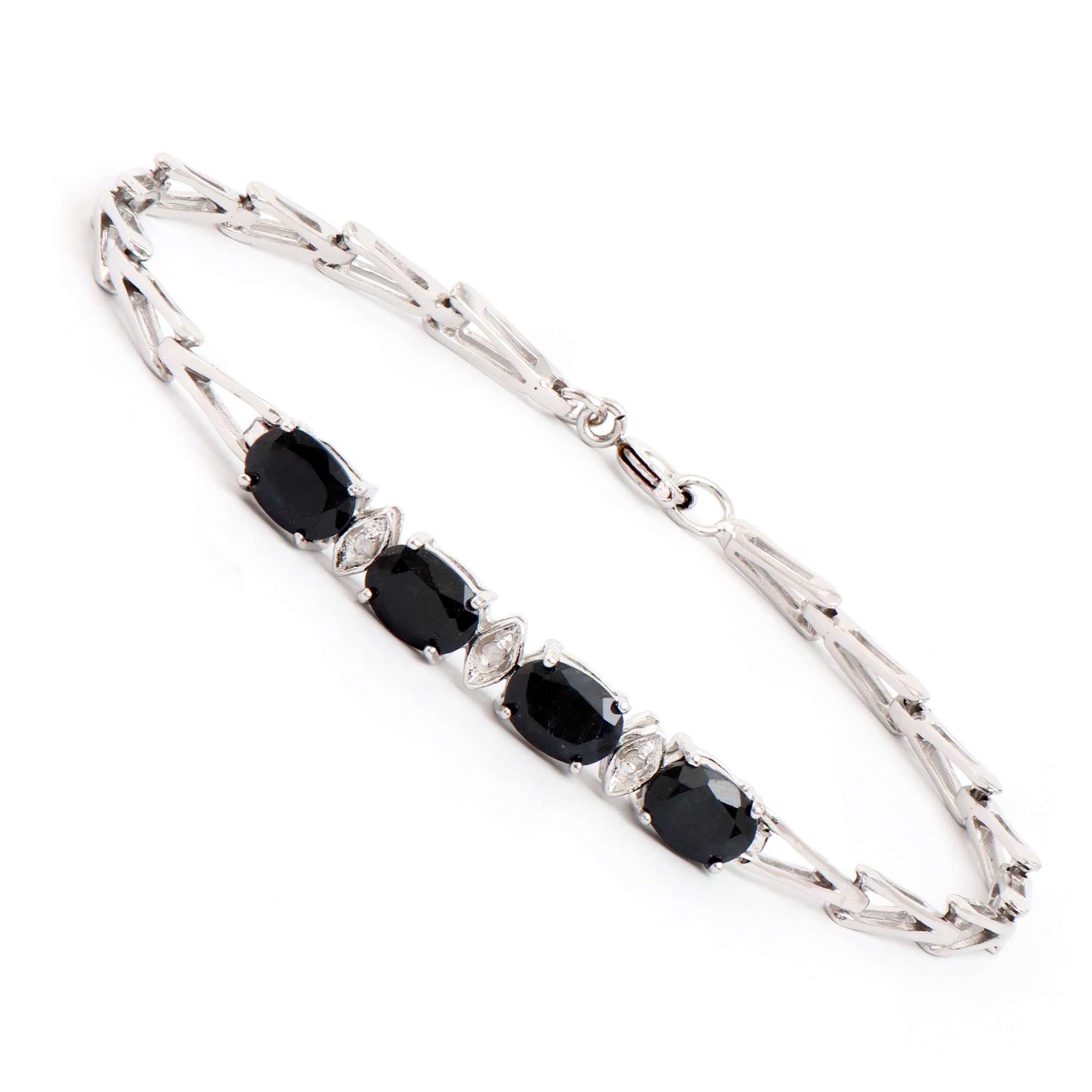 4.05 CTW Natural Sapphire & Diamonds Rhodium Plated Designer Bracelet 7.5 in | Estimated Retail Value: $2,099 (AMG) at PristineAuction.com 4.05 CTW Natural Sapphire & Diamonds Rhodium Plated Designer Bracelet 7.5 in | Estimated Retail Value: $2,099 (AMG) at PristineAuction.com