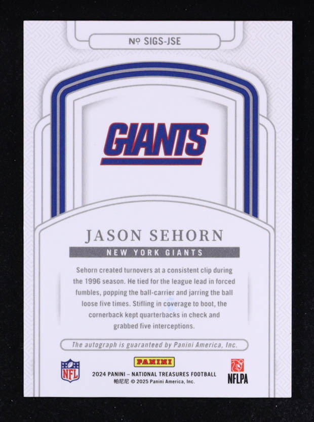 Jason Sehorn 2024 Panini National Treasures Signatures Gold #82 #28/49 at PristineAuction.com Jason Sehorn 2024 Panini National Treasures Signatures Gold #82 #28/49 at PristineAuction.com