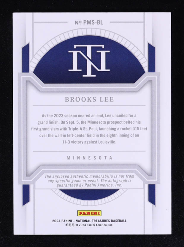 Brooks Lee 2024 Panini National Treasures Prospect Material Signatures #31 #56/99 RC at PristineAuction.com Brooks Lee 2024 Panini National Treasures Prospect Material Signatures #31 #56/99 RC at PristineAuction.com