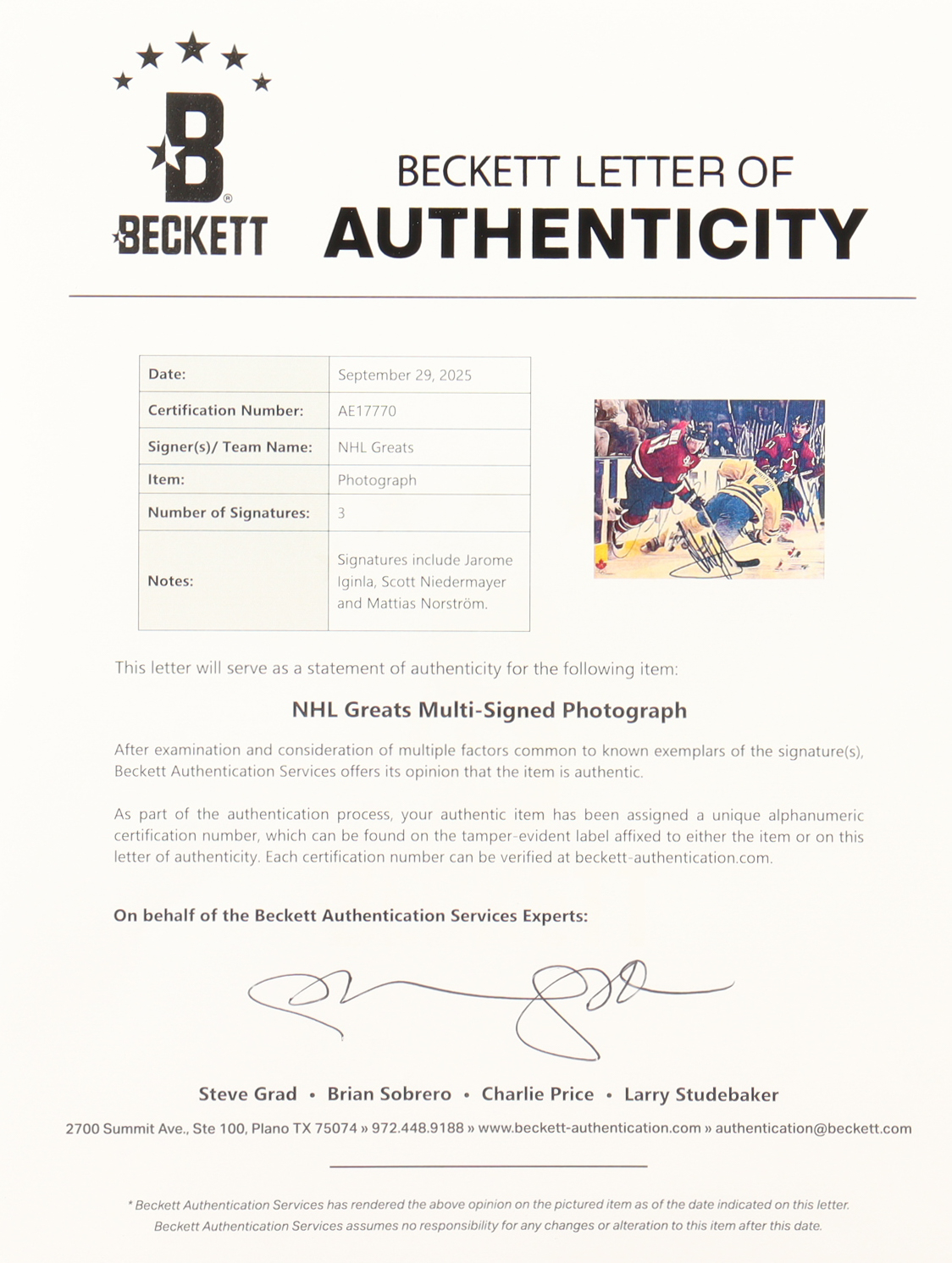 Jarome Iginla, Scott Niedermayer & Mattias Norström Signed Flames 8x10 Photo (Beckett) at PristineAuction.com Jarome Iginla, Scott Niedermayer & Mattias Norström Signed Flames 8x10 Photo (Beckett) at PristineAuction.com