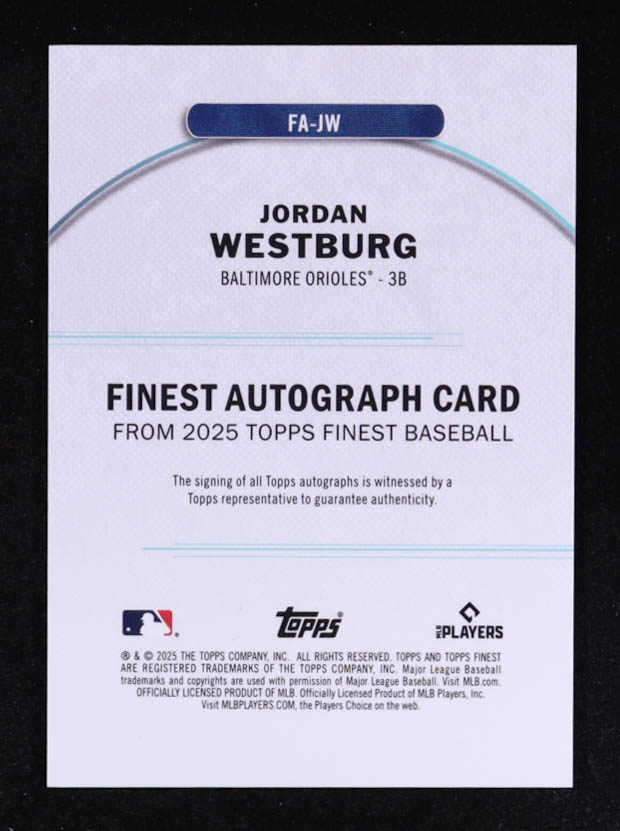 Jordan Westburg 2025 Finest Autographs #FAJW at PristineAuction.com Jordan Westburg 2025 Finest Autographs #FAJW at PristineAuction.com