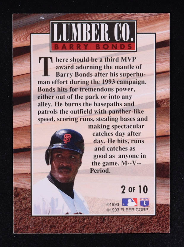 Barry Bonds 1994 Fleer Lumber Company #2 at PristineAuction.com Barry Bonds 1994 Fleer Lumber Company #2 at PristineAuction.com