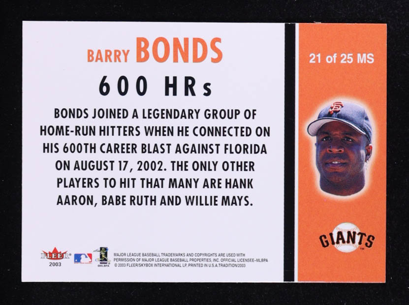 Barry Bonds 2003 Fleer Tradition Milestones #21 at PristineAuction.com Barry Bonds 2003 Fleer Tradition Milestones #21 at PristineAuction.com