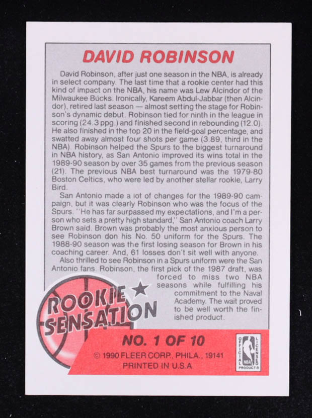 David Robinson 1990-91 Fleer Rookie Sensations #1 at PristineAuction.com David Robinson 1990-91 Fleer Rookie Sensations #1 at PristineAuction.com