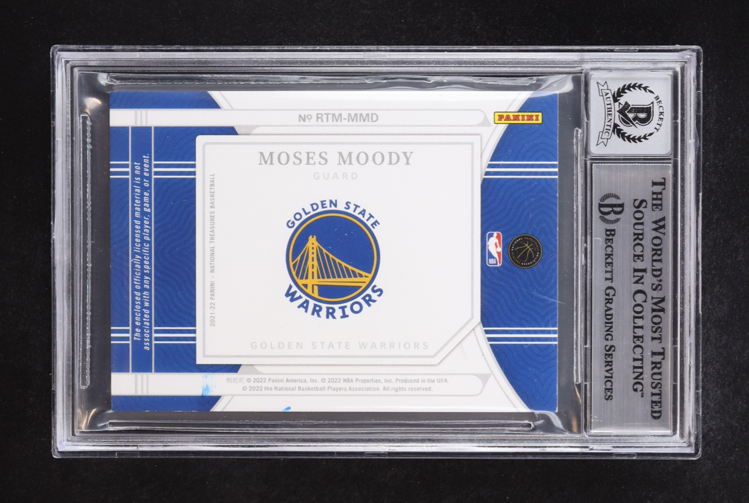 Moses Moody Signed 2021-22 National Treasures Rookie Triple Materials #14 #75/99 RC (BGS | Auto 10) at PristineAuction.com Moses Moody Signed 2021-22 National Treasures Rookie Triple Materials #14 #75/99 RC (BGS | Auto 10) at PristineAuction.com