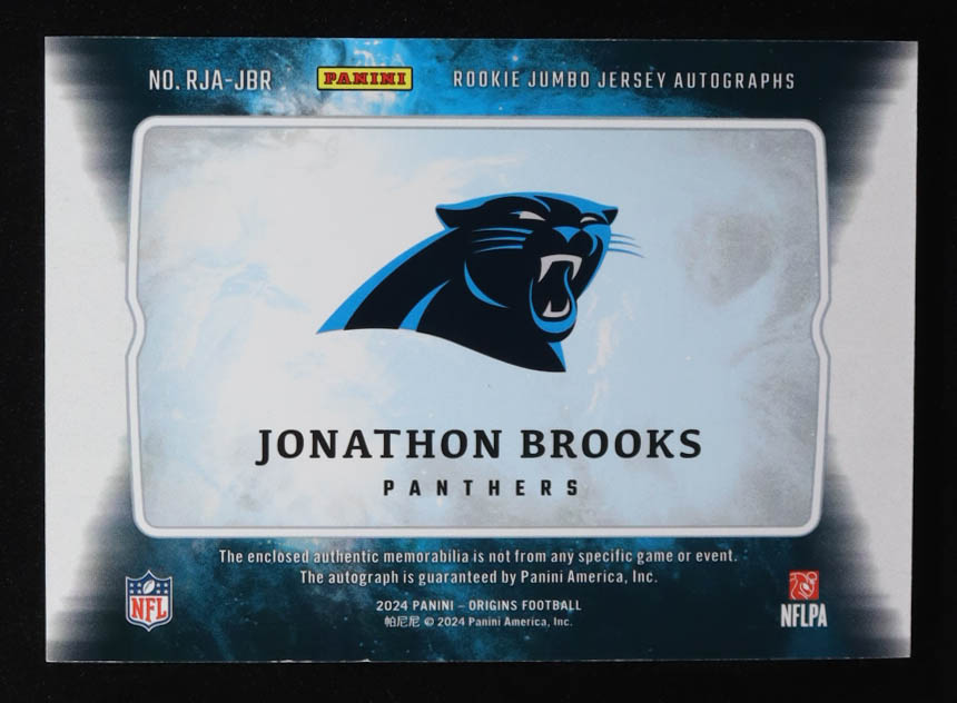 Jonathon Brooks 2024 Panini Topps Origins Football Jumbo Jersey Autographs #RJA-JBR RC at PristineAuction.com Jonathon Brooks 2024 Panini Topps Origins Football Jumbo Jersey Autographs #RJA-JBR RC at PristineAuction.com