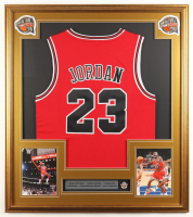 Michael Jordan Custom Framed Jersey Display with HOF Induction Pin & (2) HOF Patches at PristineAuction.com