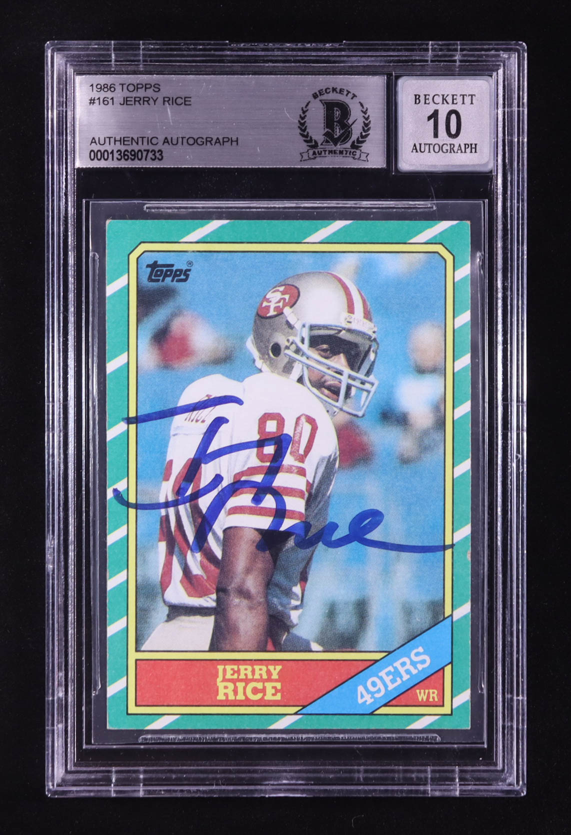 Jerry Rice Signed 1986 Topps #161 RC (BGS | Auto 10) at PristineAuction.com Jerry Rice Signed 1986 Topps #161 RC (BGS | Auto 10) at PristineAuction.com
