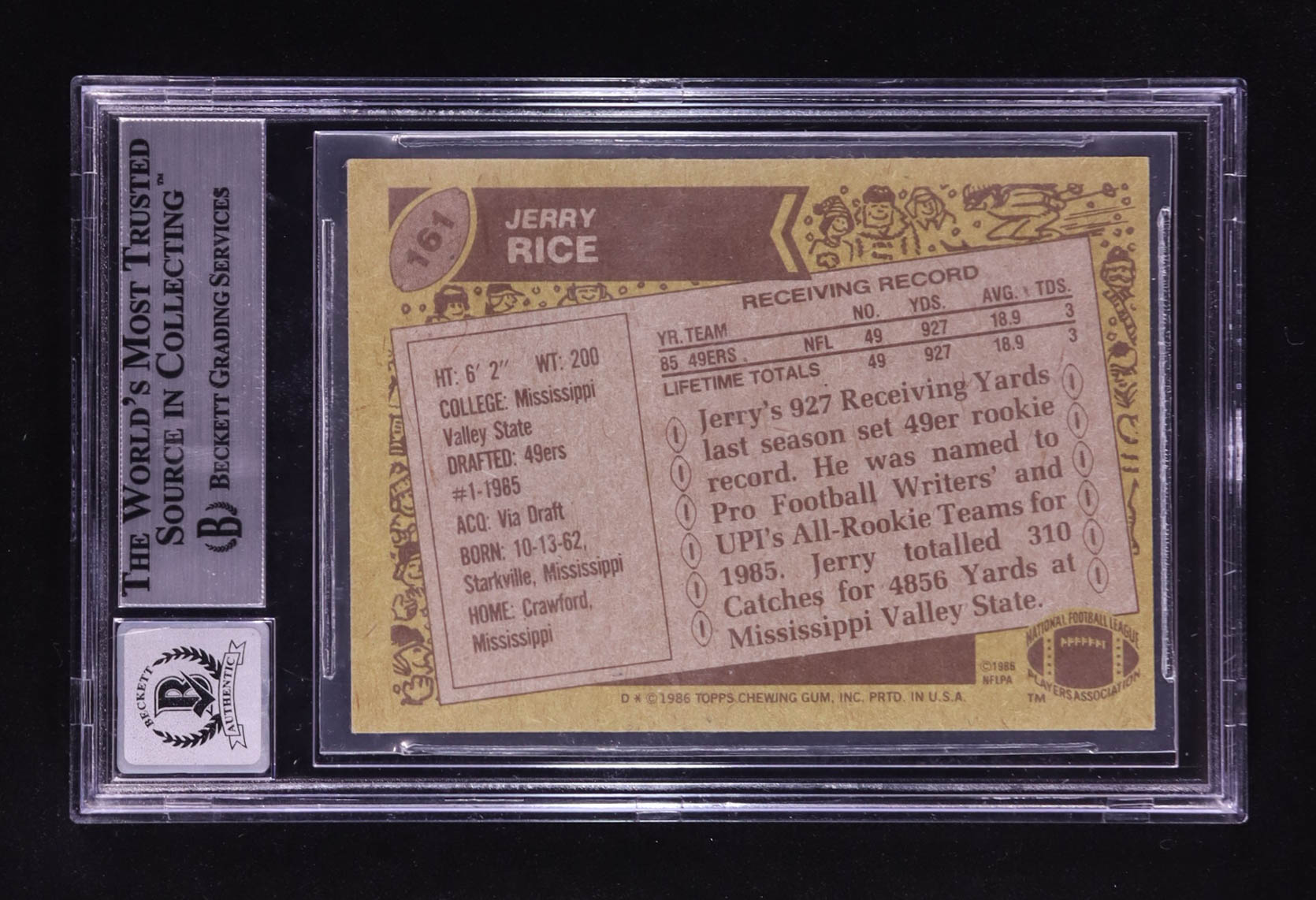 Jerry Rice Signed 1986 Topps #161 RC (BGS | Auto 10) at PristineAuction.com Jerry Rice Signed 1986 Topps #161 RC (BGS | Auto 10) at PristineAuction.com