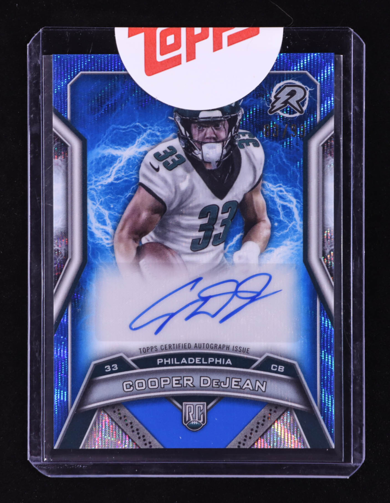 Cooper DeJean 2024 Topps Resurgence Resurgence Rookie Signatures Blue Surge #RRSCD EXCH RC #83/99