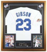 Kirk Gibson Signed Custom Framed Cut Display With Jersey & (2) Cloth Team Logo Patches (PSA) at PristineAuction.com