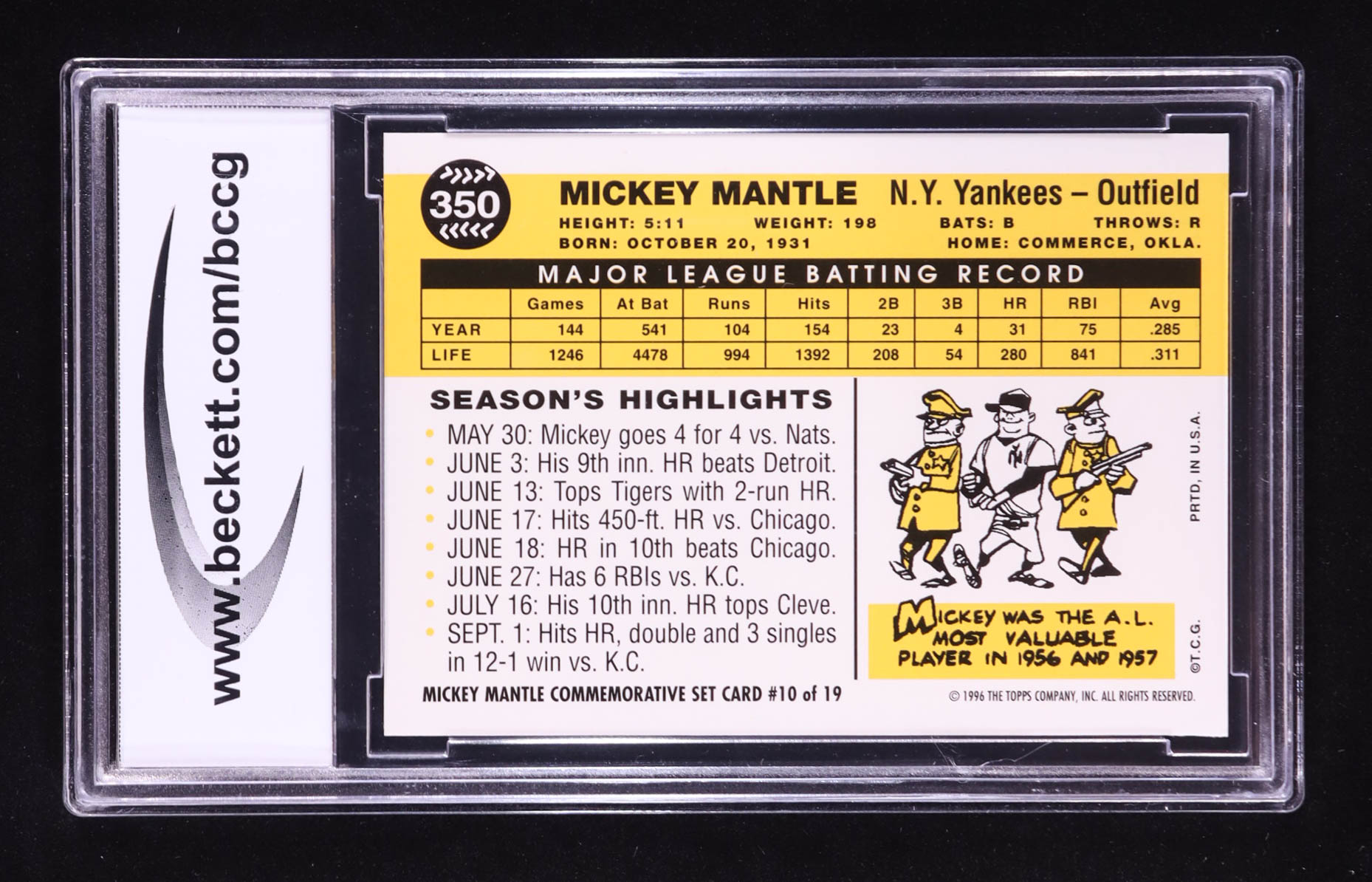 Mickey Mantle 1996 Topps Mantle #10 1960 Topps (BCCG 10) at PristineAuction.com Mickey Mantle 1996 Topps Mantle #10 1960 Topps (BCCG 10) at PristineAuction.com