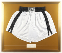 Muhammad Ali Signed Custom Framed Cut Display with Everlast Boxing Trunks (PSA) at PristineAuction.com
