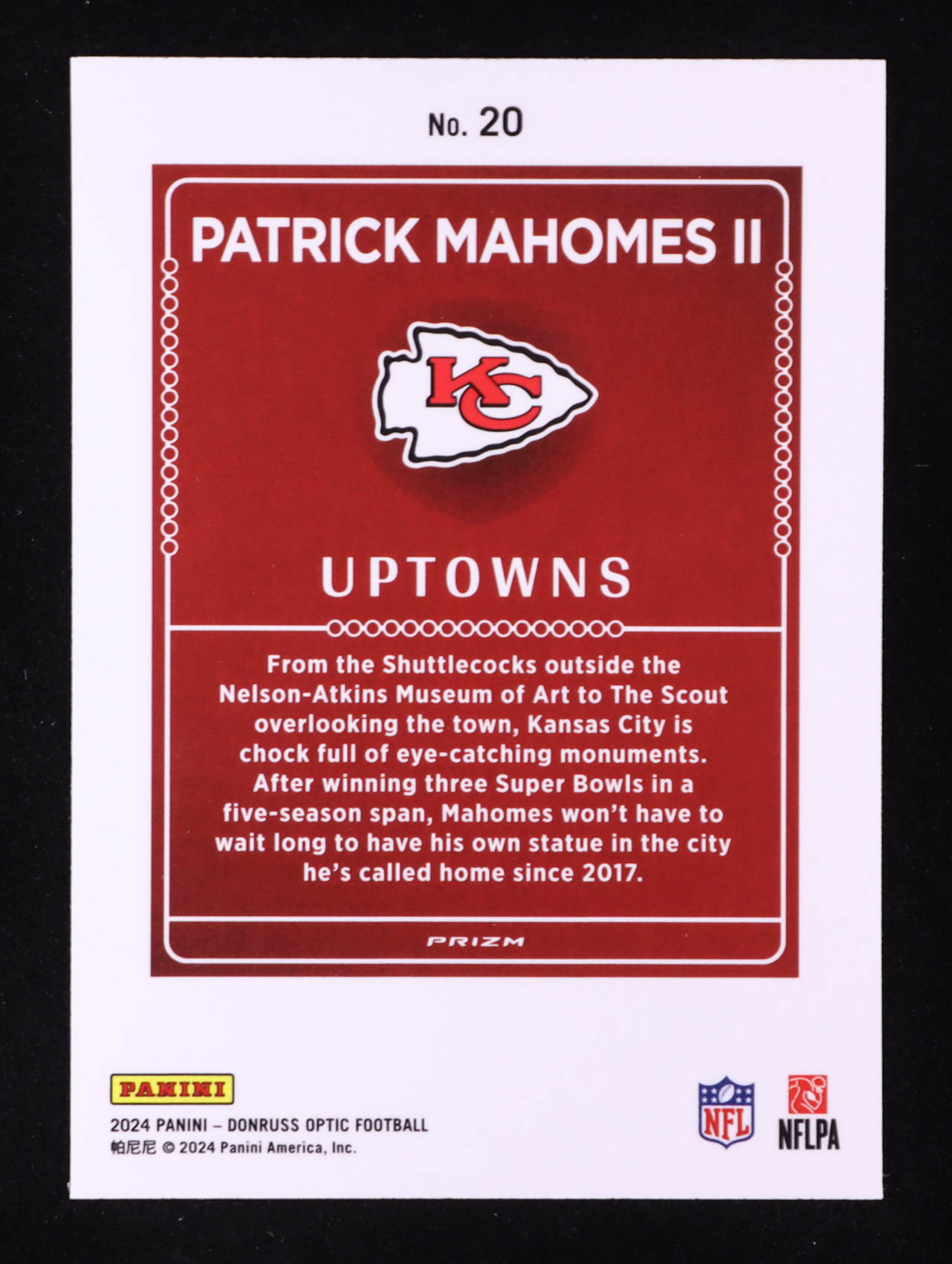 Patrick Mahomes II 2024 Donruss Optic Uptowns #20 at PristineAuction.com Patrick Mahomes II 2024 Donruss Optic Uptowns #20 at PristineAuction.com