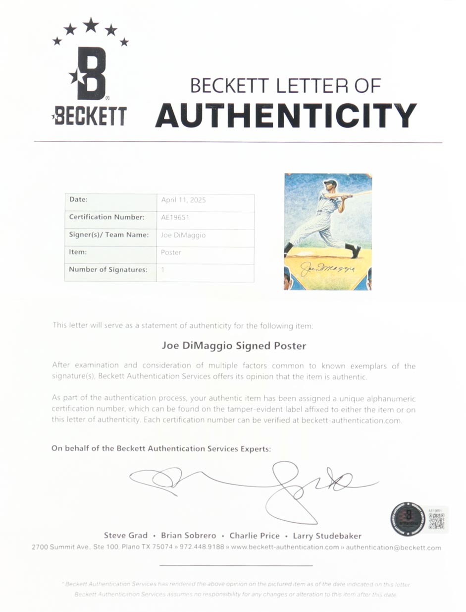 Joe DiMaggio Signed LE Custom Framed Art Print by Ron Lewis (Beckett) at PristineAuction.com Joe DiMaggio Signed LE Custom Framed Art Print by Ron Lewis (Beckett) at PristineAuction.com
