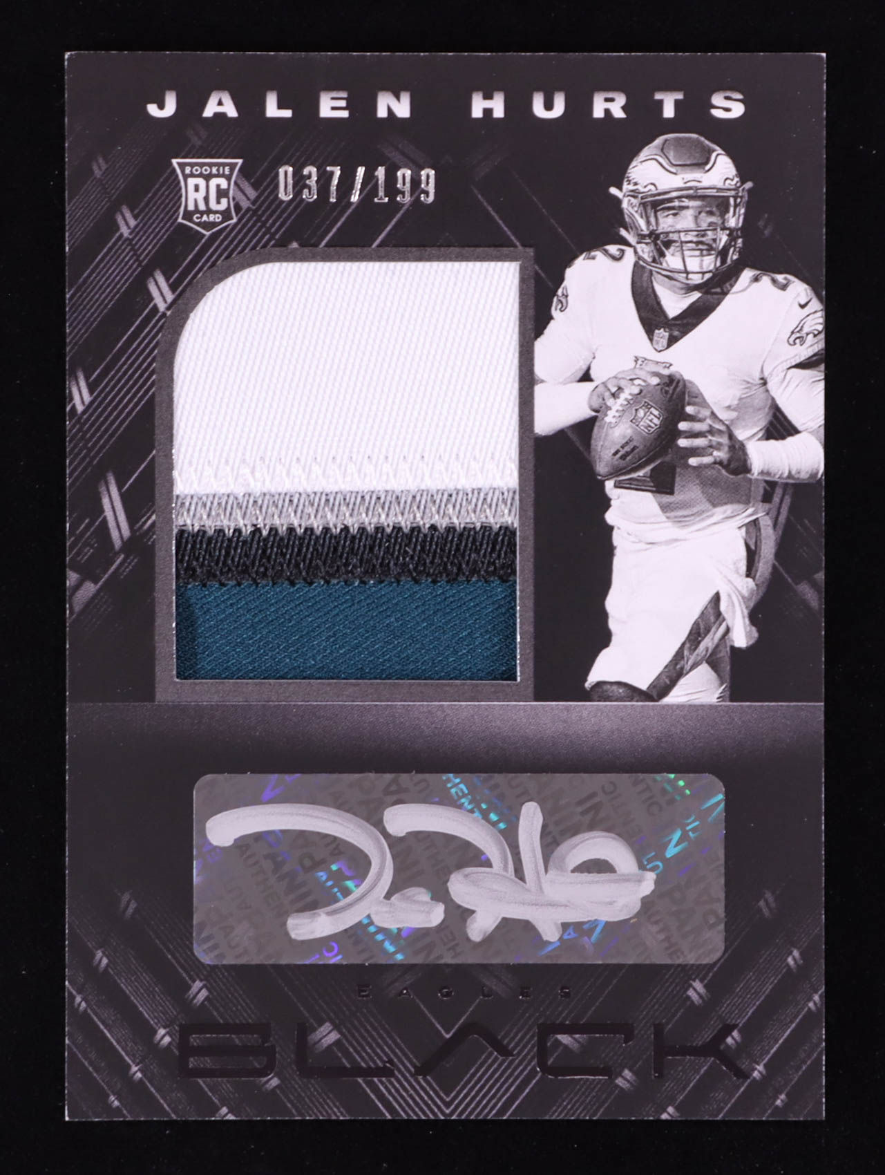 Jalen Hurts 2020 Panini Black #207 Jersey Autograph #037/199 RC at PristineAuction.com Jalen Hurts 2020 Panini Black #207 Jersey Autograph #037/199 RC at PristineAuction.com