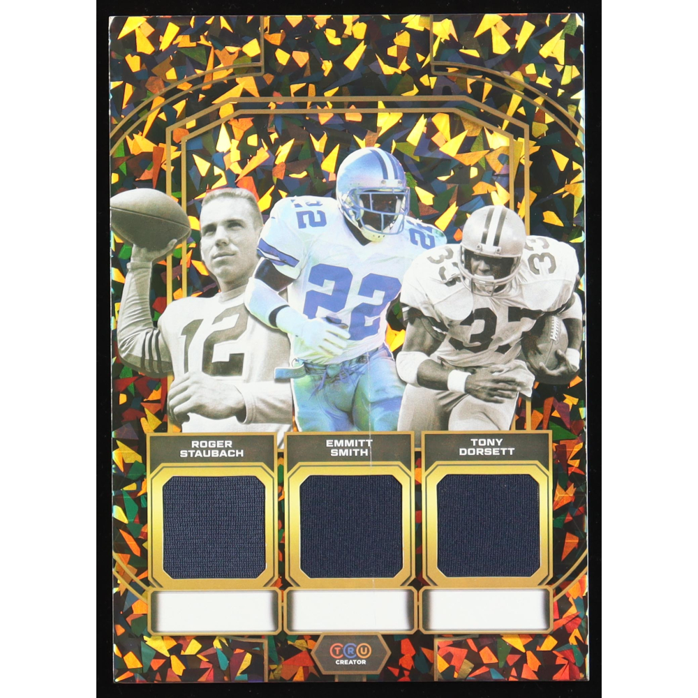 Roger Staubach | Emmitt Smith | Tony Dorsett 2024 TruSport Jumbo TruCreator Cracked Ice #TJCRSESTD JSY at PristineAuction.com