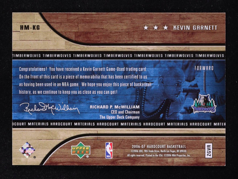 Kevin Garnett 2006-07 Upper Deck Hardcourt Materials #KG at PristineAuction.com Kevin Garnett 2006-07 Upper Deck Hardcourt Materials #KG at PristineAuction.com