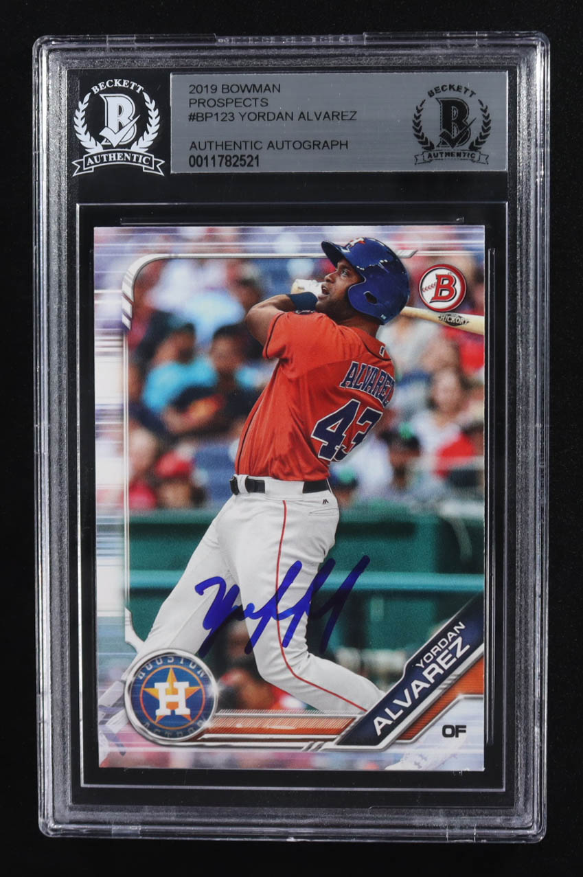 Yordan Alvarez Signed 2019 Bowman Prospects Auto #BP-123 RC (Beckett | Autograph Grade BGS Authentic) at PristineAuction.com Yordan Alvarez Signed 2019 Bowman Prospects Auto #BP-123 RC (Beckett | Autograph Grade BGS Authentic) at PristineAuction.com