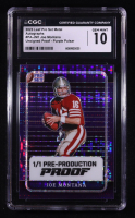 Joe Montana 2023 Leaf Pro Set Metal Autographs Pre-Production Unsigned Proof Purple Pulsar #PAJM1 #1/1 (CGC 10) at PristineAuction.com