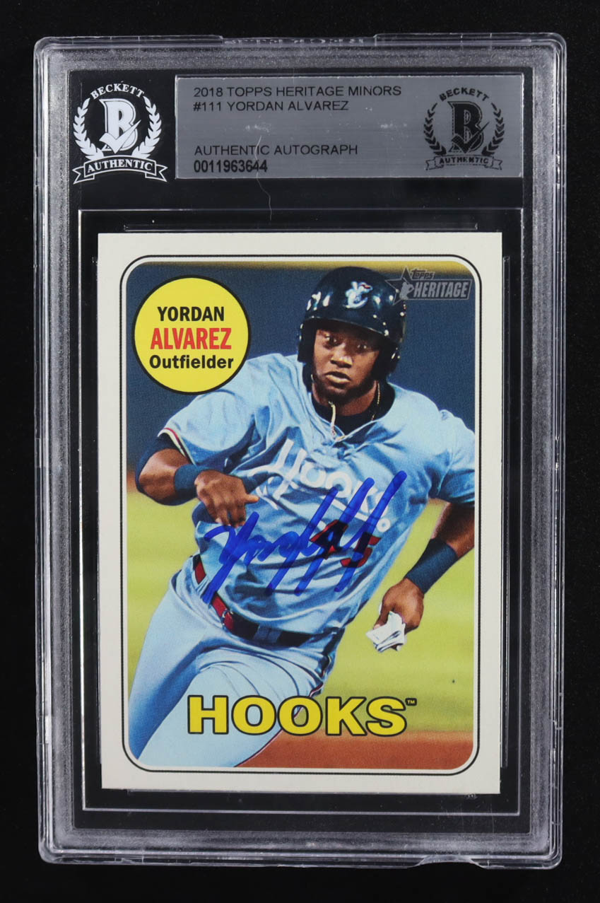 Yordan Alvarez Signed 2018 Topps Heritage Minors Hooks Auto #111 RC (Beckett | Autograph Grade BGS Authentic) at PristineAuction.com Yordan Alvarez Signed 2018 Topps Heritage Minors Hooks Auto #111 RC (Beckett | Autograph Grade BGS Authentic) at PristineAuction.com