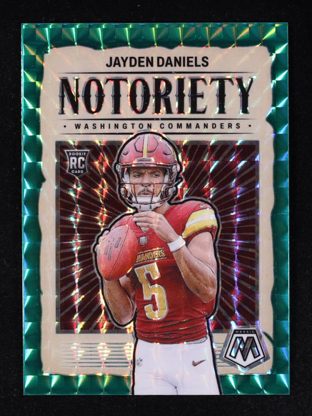 Jayden Daniels 2024 Panini Mosaic Notoriety Mosaic Green #19 RC at PristineAuction.com Jayden Daniels 2024 Panini Mosaic Notoriety Mosaic Green #19 RC at PristineAuction.com