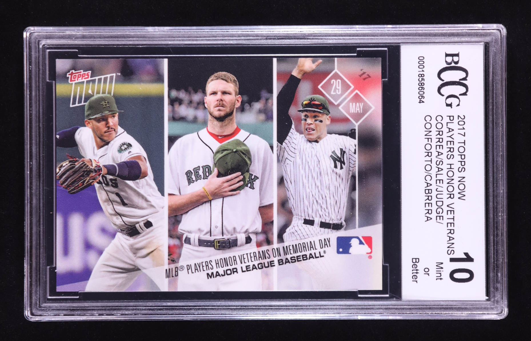 Carlos Correa / Chris Sale / Aaron Judge RC / Michael Conforto / Miguel Cabrera 2017 Topps Now #198 Players Honor Veterans Over Memorial Day Weekend (BCCG 10) at PristineAuction.com Carlos Correa / Chris Sale / Aaron Judge RC / Michael Conforto / Miguel Cabrera 2017 Topps Now #198 Players Honor Veterans Over Memorial Day Weekend (BCCG 10) at PristineAuction.com